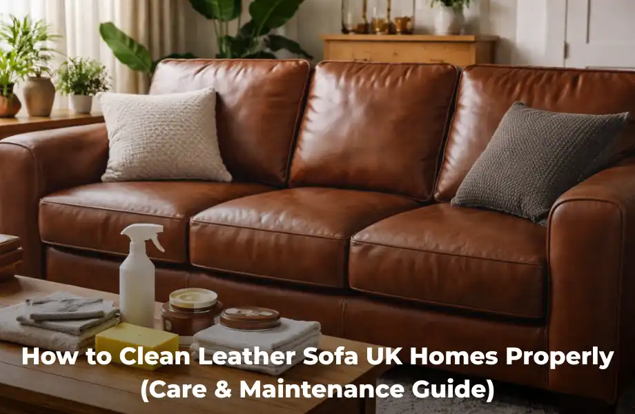 Leather sofa care UK showing cleaning and conditioning tips for home furniture
