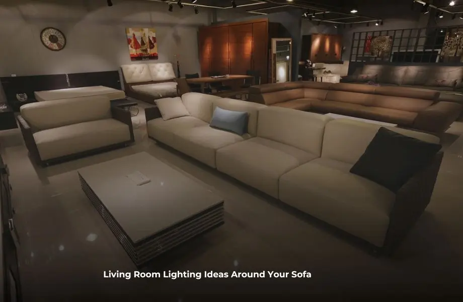Living room lighting ideas around your sofa with warm modern lighting