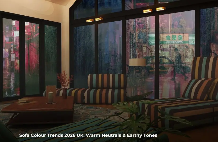 sofa colour trends 2026 uk featuring warm neutral sofas in modern living room