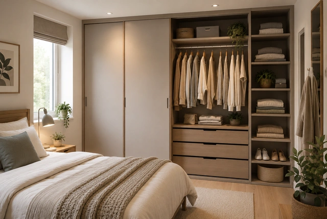 Wardrobe storage ideas small bedroom with fitted wardrobes and space-saving storage solutions
