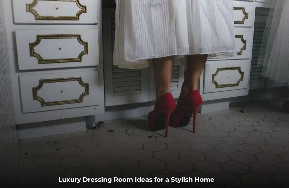 Luxury dressing room ideas featuring a stylish walk-in wardrobe with elegant storage solutions