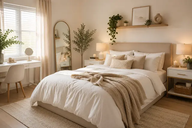 Clean girl room decor ideas featuring a minimalist aesthetic bedroom with neutral decor