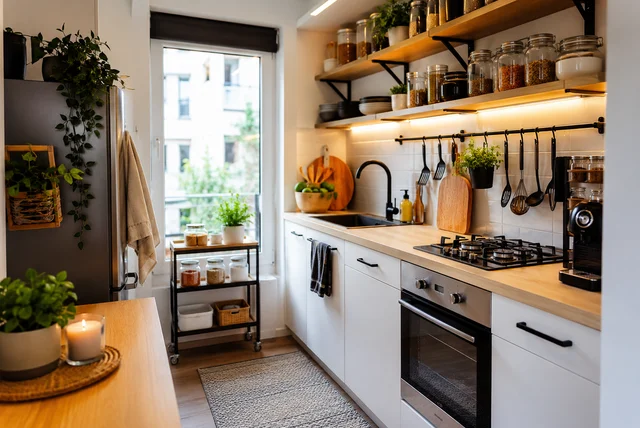 Apartment kitchen ideas small space with smart storage, open shelving, and compact layout inspiration