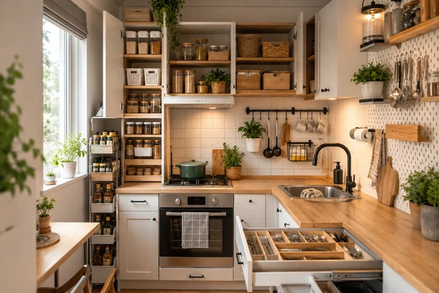 Tiny kitchen organisation ideas with smart storage solutions for a small kitchen