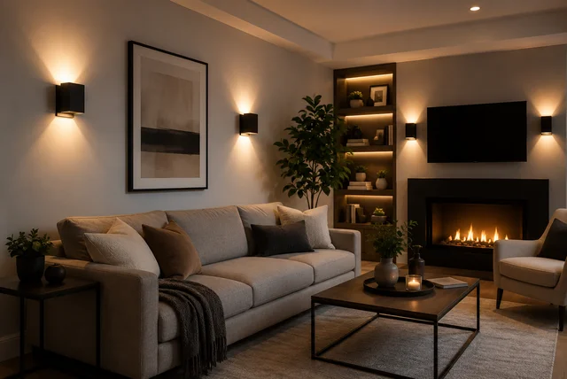 Wall lights living room ideas with modern LED wall sconces creating a warm and stylish living space
