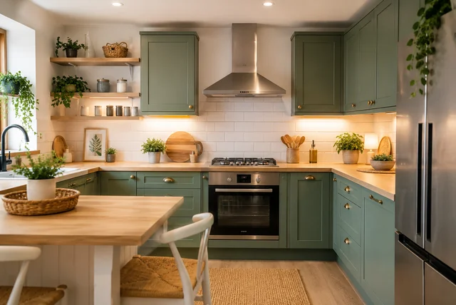 Cheap kitchen makeover ideas with painted cabinets, peel and stick backsplash, and budget-friendly decor