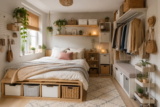 DIY storage ideas small bedroom with budget-friendly space-saving solutions