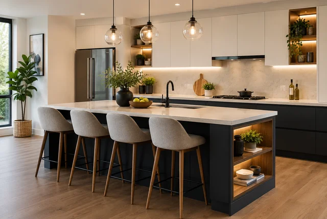 Modern breakfast bar ideas kitchen with stylish island seating and storage