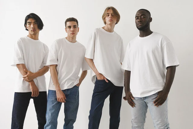 Mens jeans styles guide showing four men in different denim fits